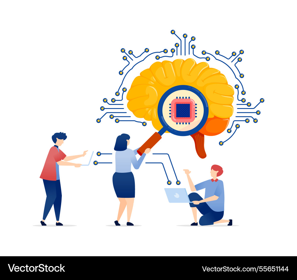People accessing an ai brain network using a chip People accessing an ai brain network using a chip vector image