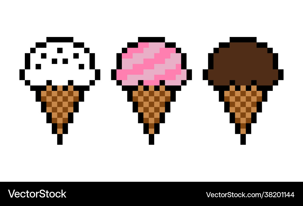 Pixel ice cream set image for 8 bit game assets Pixel ice cream set image for 8 bit game assets Vector Image