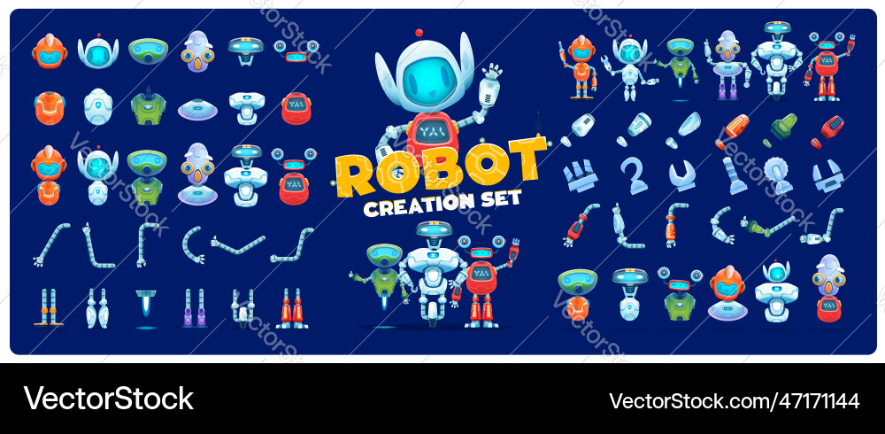 Robot creation kit cartoon character constructor Robot creation kit cartoon character constructor vector image