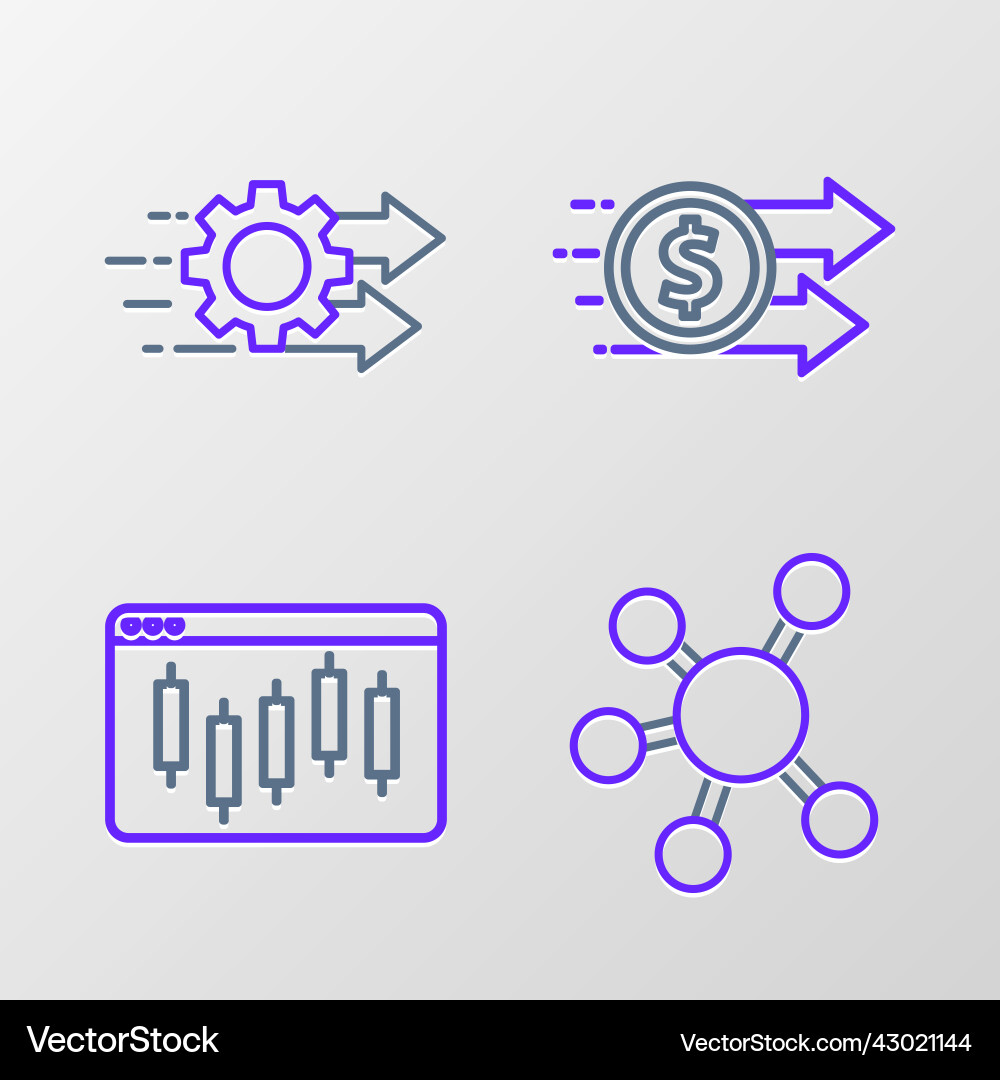 Set line project team base browser with stocks Set line project team base browser with stocks vector image