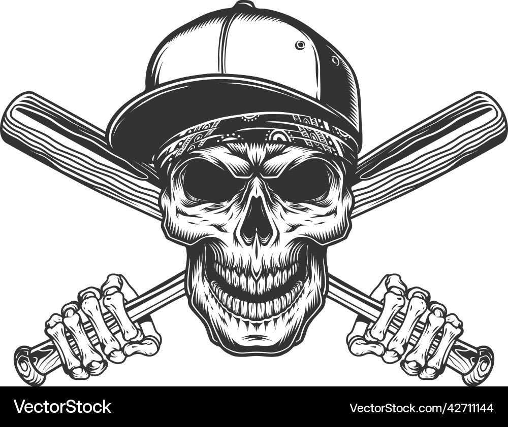 Skull with Bats and Bandana vector image