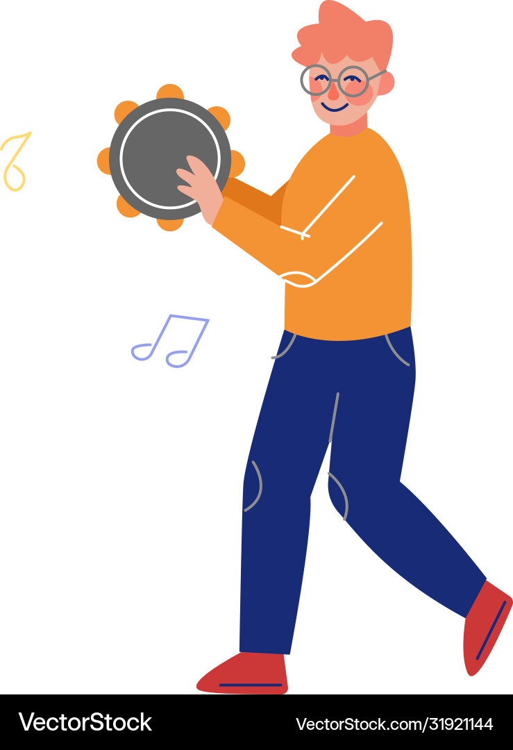 Teen Junge spielen Tamburin Musikinstrument Teen Junge spielen Tamburin Musikinstrument vektorbild
