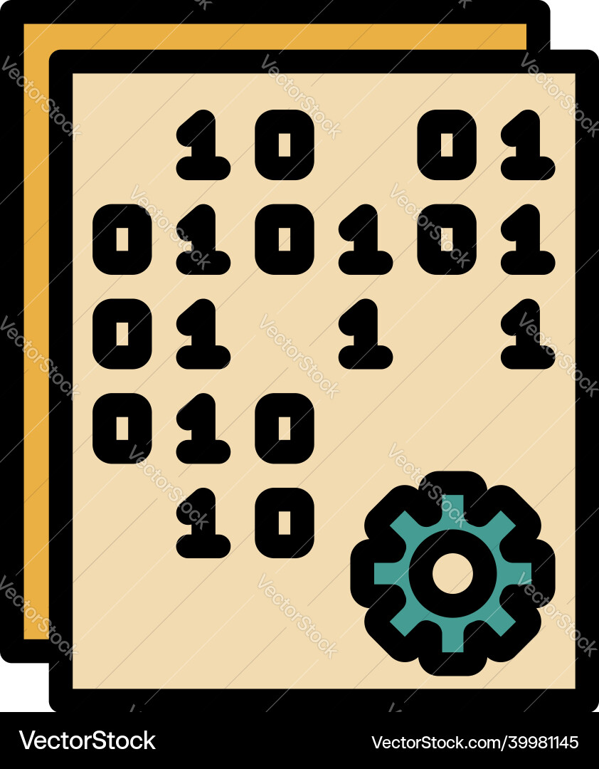 Binary code and gear icon color outline Binary code and gear icon color outline vector image