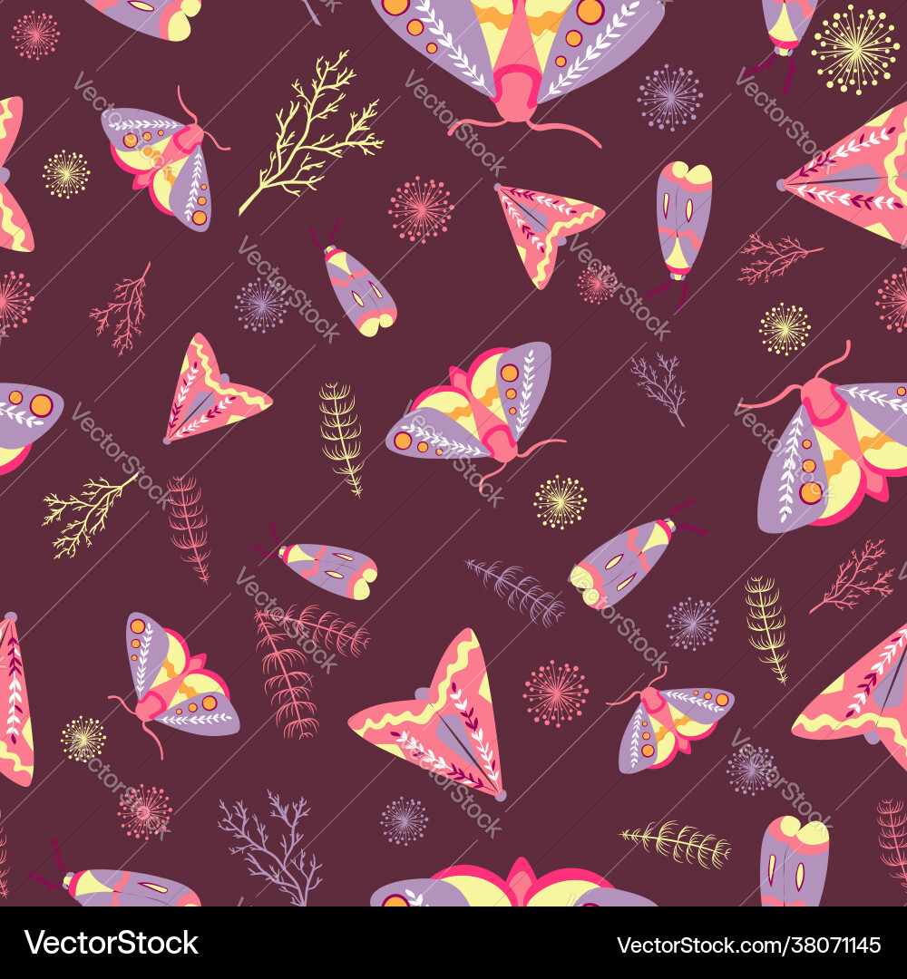 Bohemian and occult summer pattern with moths Bohemian and occult summer pattern with moths vector image