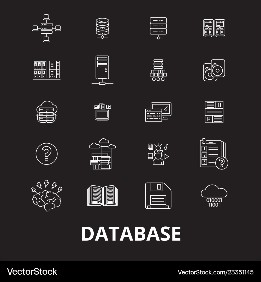 Database editable line icons set on black Database editable line icons set on black vector image