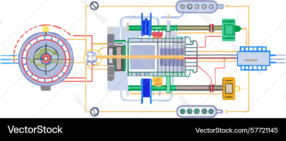 Detailed circuit board with interconnected gears Vector Image