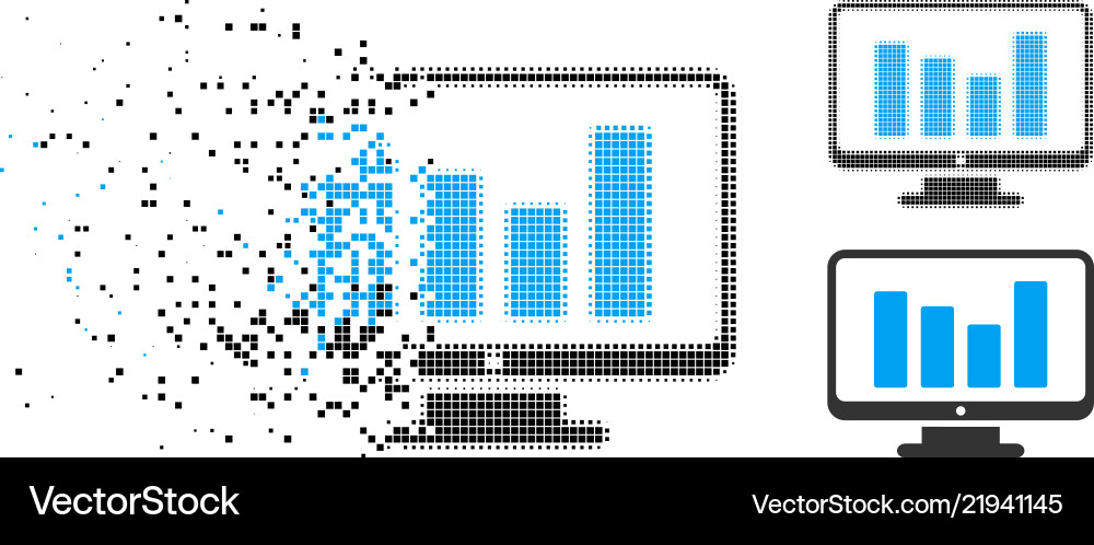 Dissipated pixelated halftone bar chart monitoring Dissipated pixelated halftone bar chart monitoring vector image
