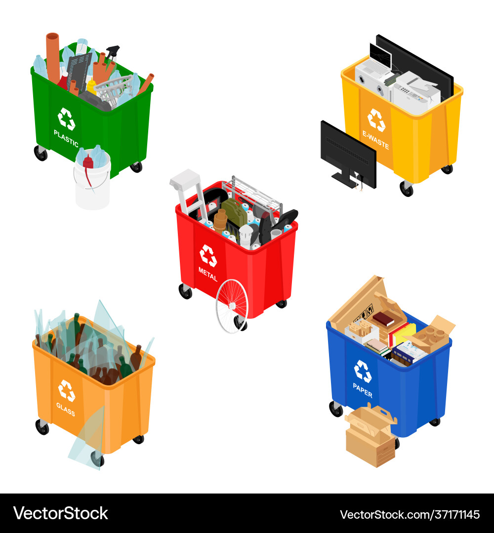 Garbage cans full sorted icons Garbage cans full sorted icons vector image