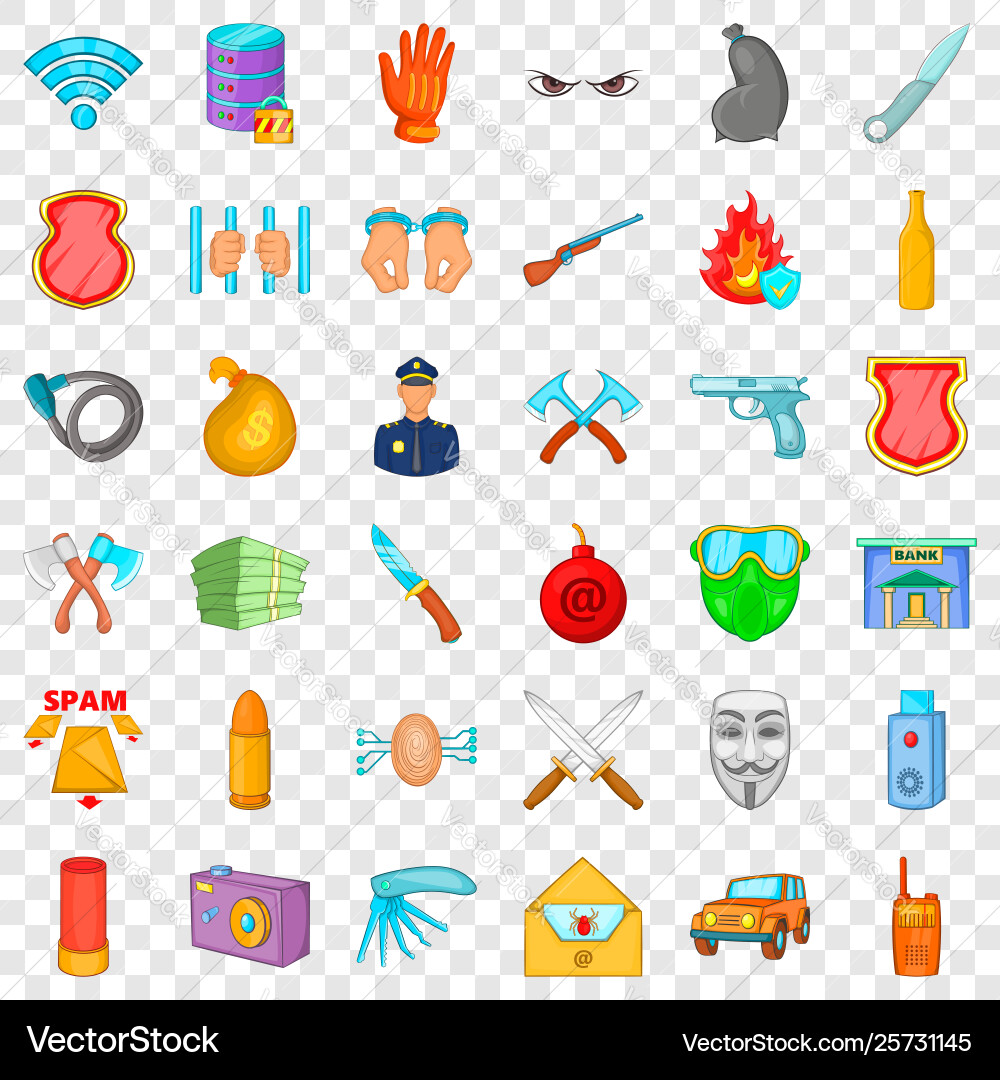 Hacker icons set cartoon style Hacker icons set cartoon style vector image