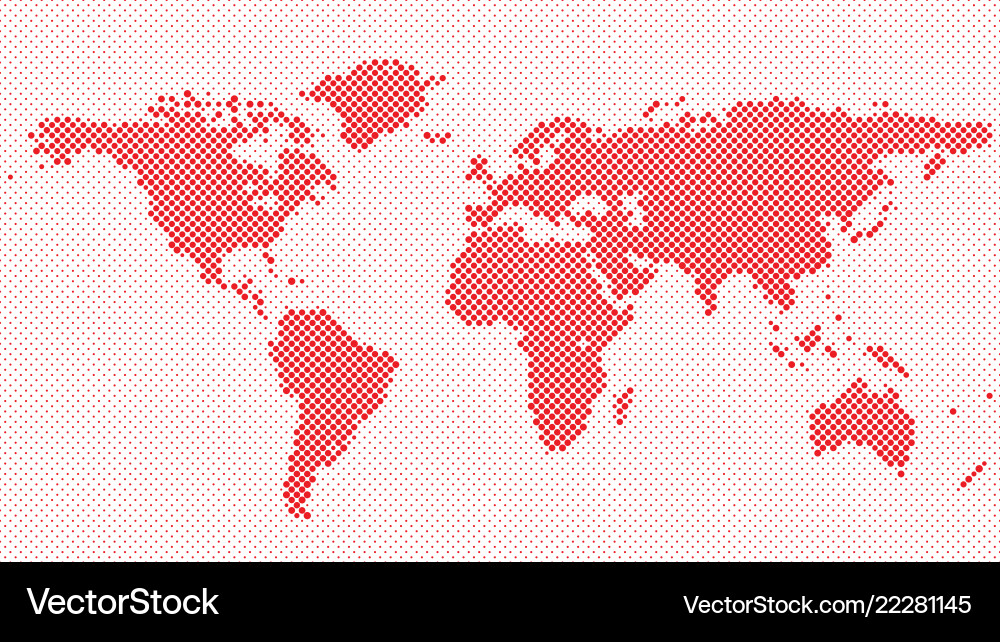 Halftone circle pattern world map background Halftone circle pattern world map background vector image