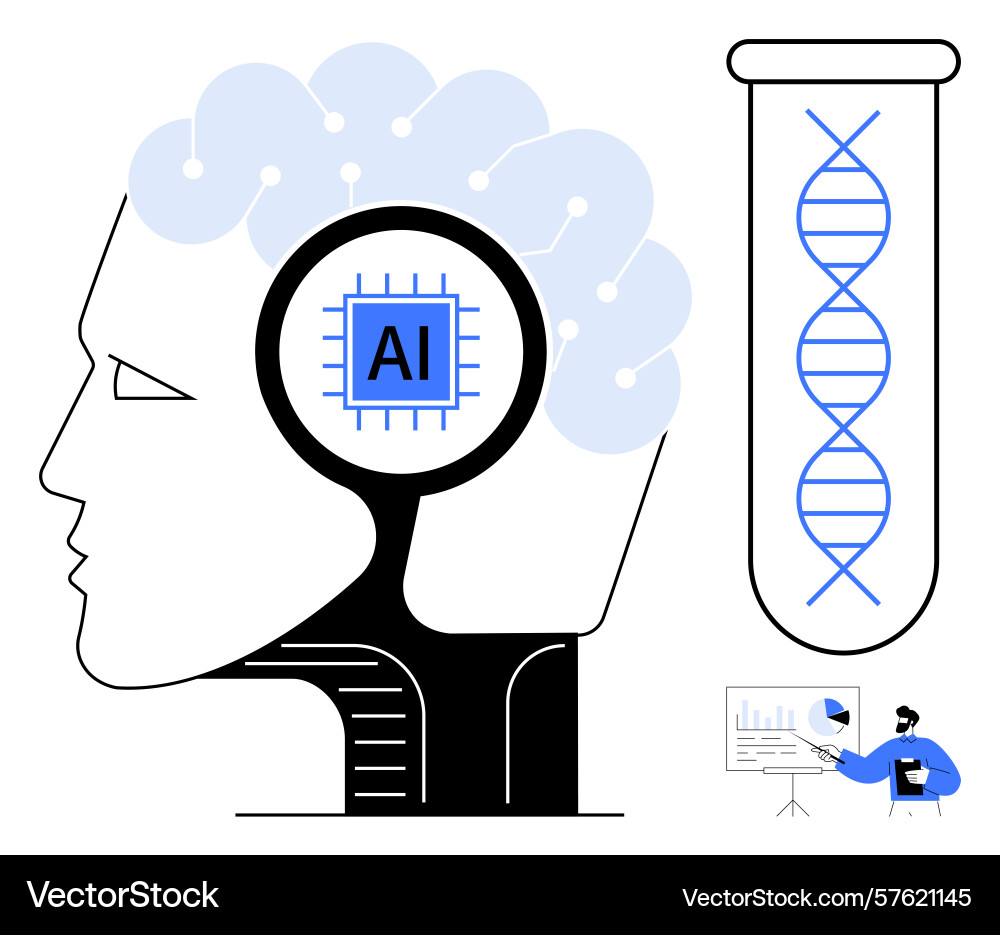 Human brain integrating artificial intelligence Human brain integrating artificial intelligence vector image