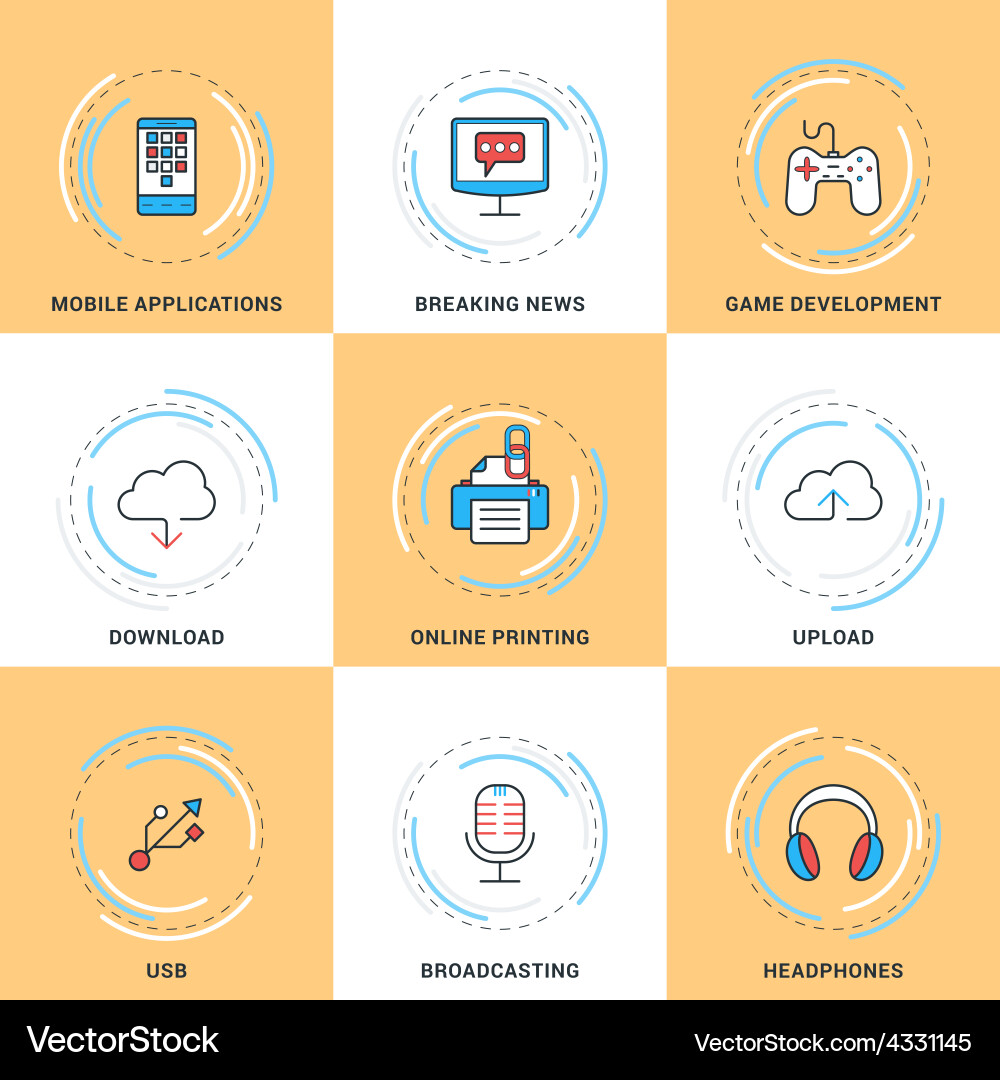 Modern line icons set modile apps game cloud vector image