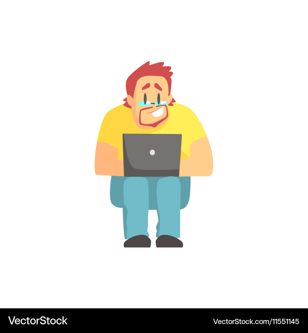 Programmer sitting working on lap top funny Vector Image