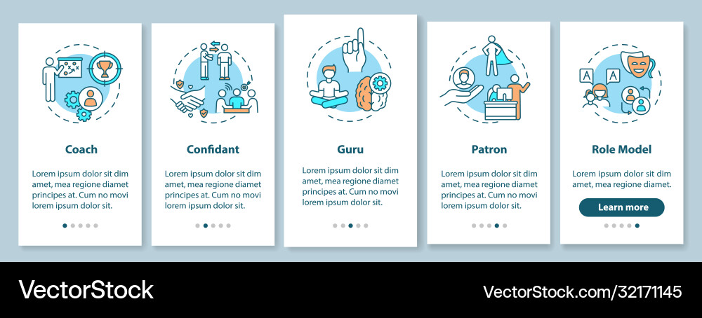 Role model types onboarding mobile app page Role model types onboarding mobile app page vector image