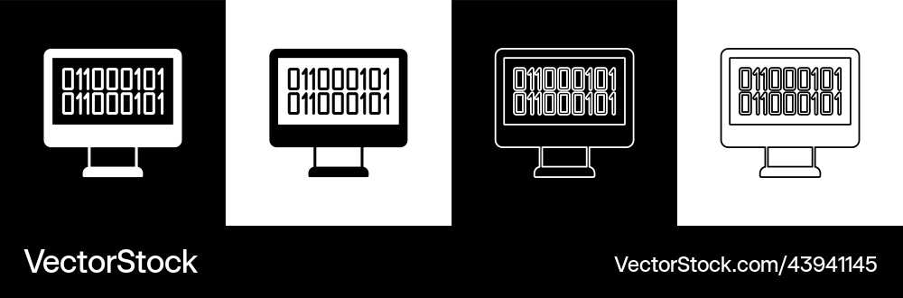 Set binary code icon isolated on black and white Set binary code icon isolated on black and white vector image