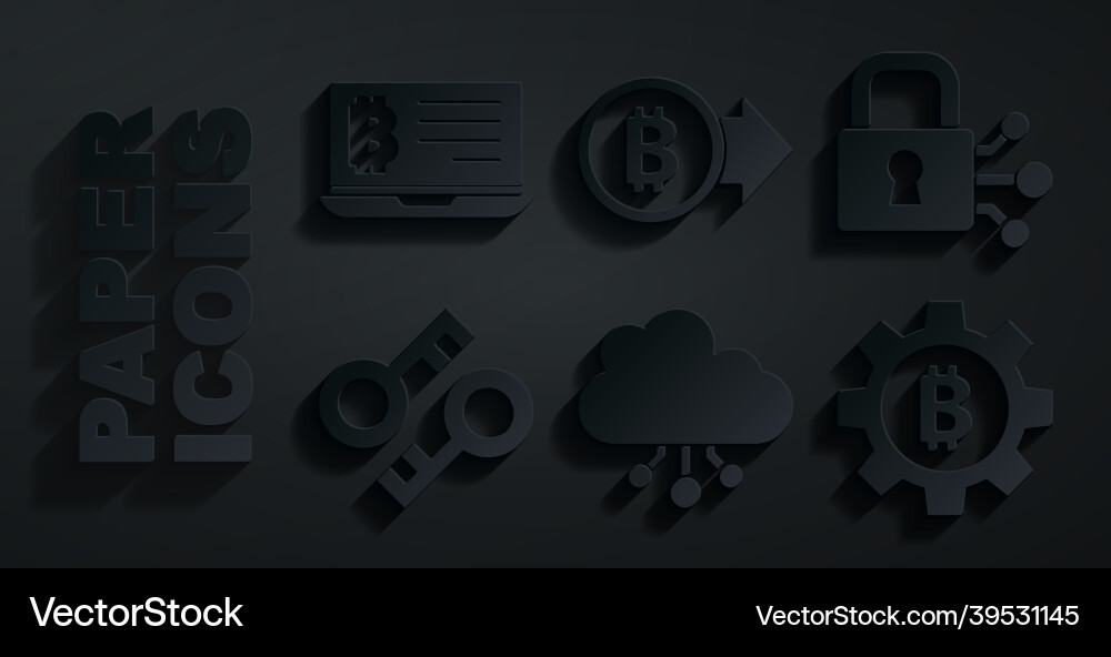 Set cryptocurrency cloud mining lock with bitcoin Set cryptocurrency cloud mining lock with bitcoin vector image