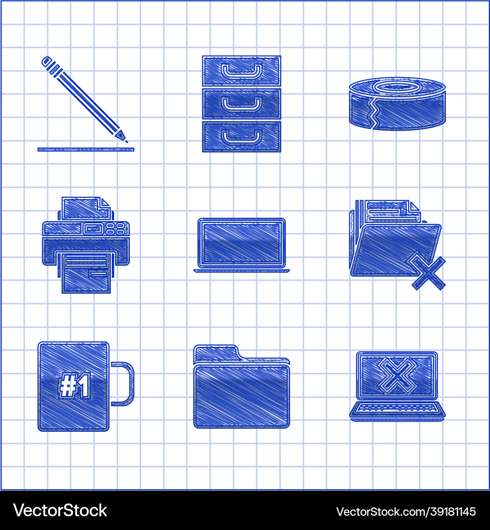 Set laptop document folder and cross mark Set laptop document folder and cross mark vector image