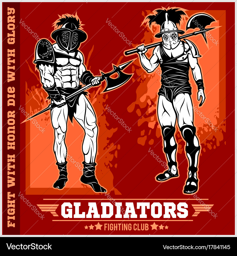 Set of gladiators on red background Vector Image