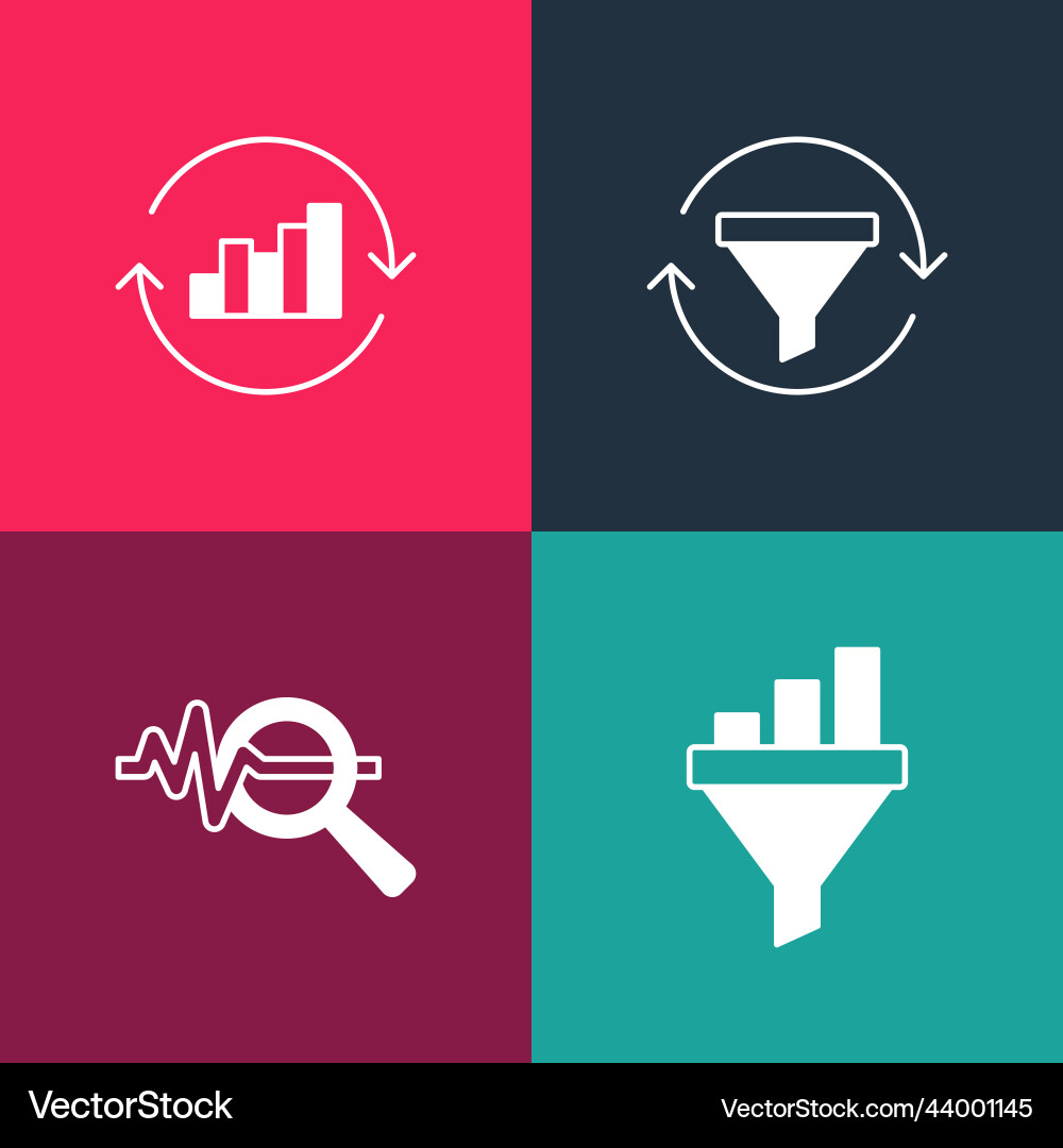Set pop art sales funnel with chart search data Set pop art sales funnel with chart search data vector image