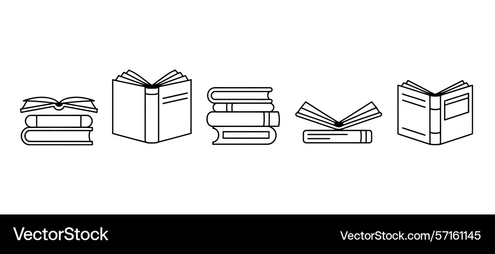 Simple line icons of open and closed books Vector Image