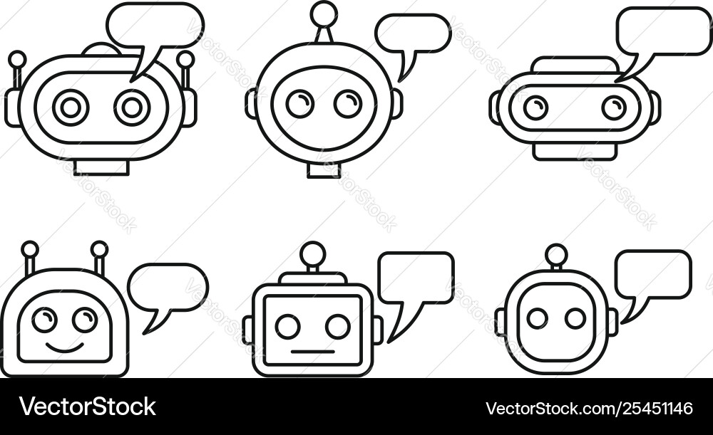 Chatbot ai icons set outline style Chatbot ai icons set outline style vector image