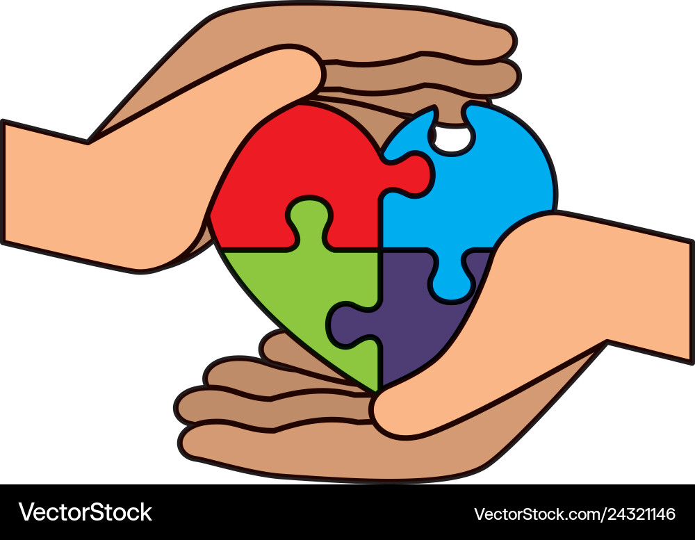 Hands lifting heart with puzzle attached solution Hands lifting heart with puzzle attached solution vector image