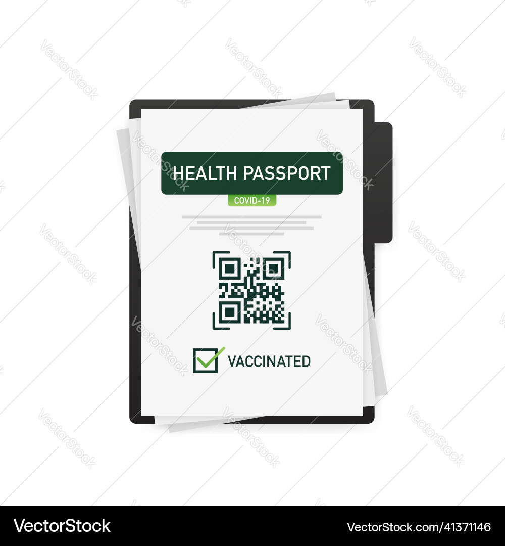 Health passport qr code in linear style on green Health passport qr code in linear style on green vector image