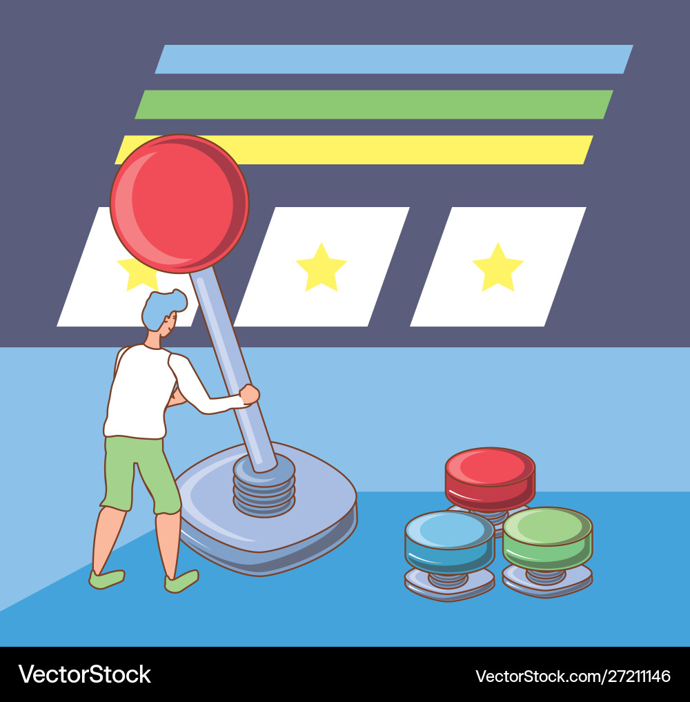 Mann mit Video-Spiel-Steuerung-Set-Tasten Mann mit Video-Spiel-Steuerung-Set-Tasten Vektorbild