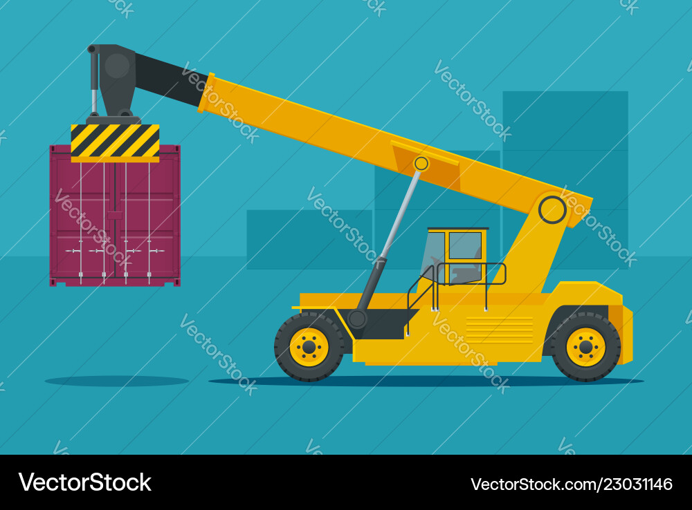 Mobile container handler in action Mobile container handler in action vector image
