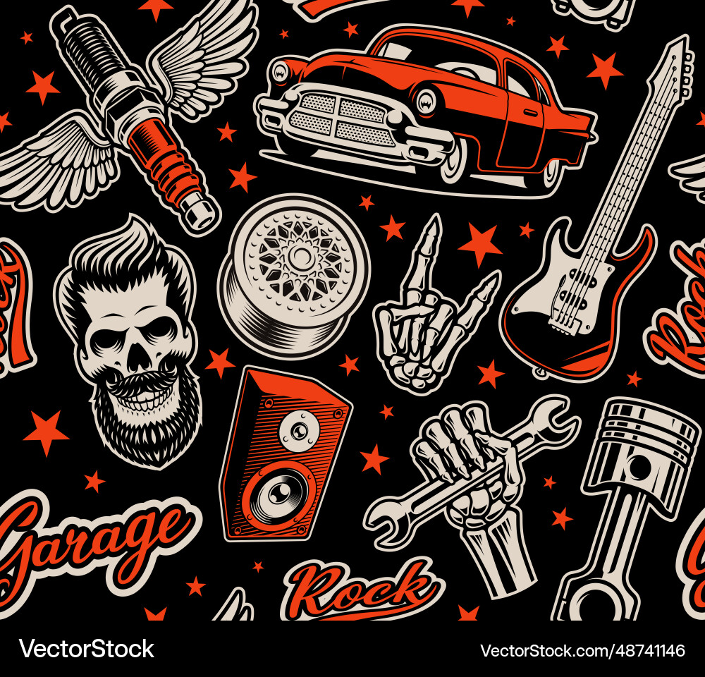 Retro Rock & Roll Seamless Pattern Vector Image