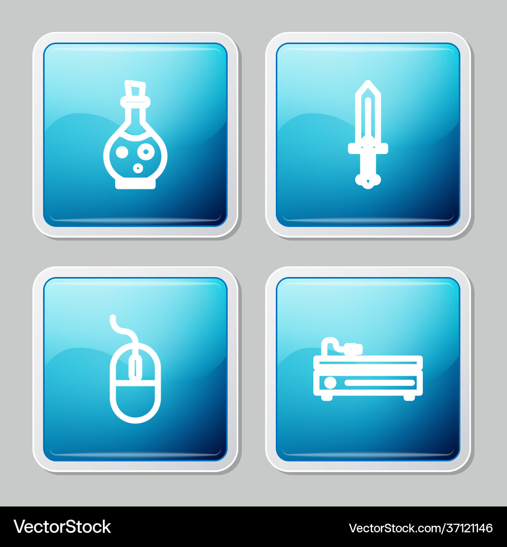 Set line bottle with magic elixir sword for game Set line bottle with magic elixir sword for game Vector Image