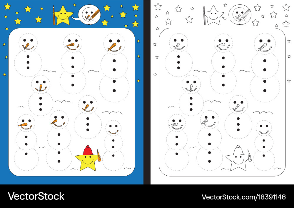 Snowman Tracing Worksheet Vector Image