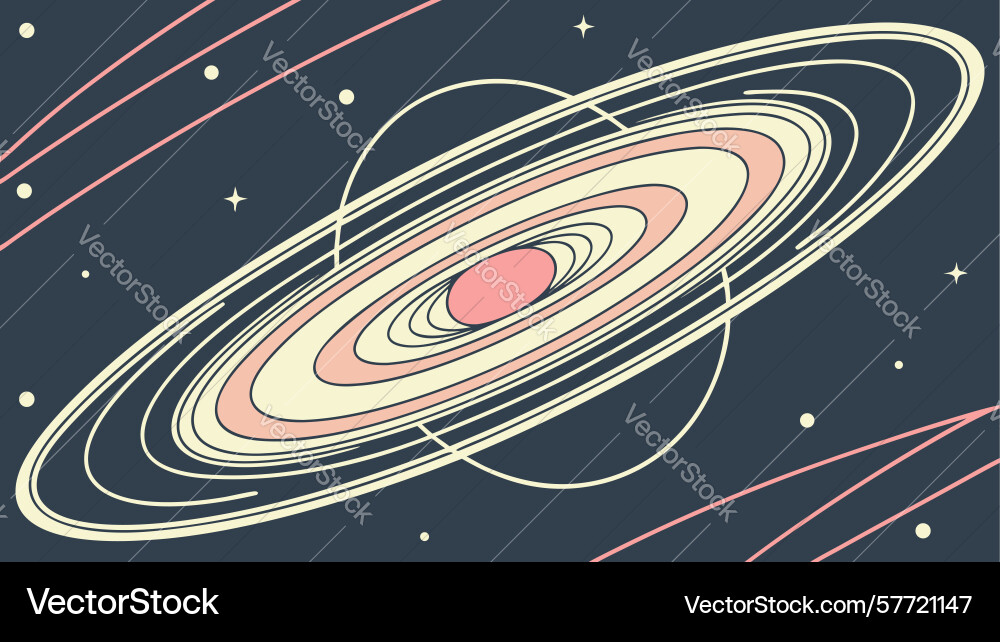 Abstract cosmic spiral with orbiting elements vector image