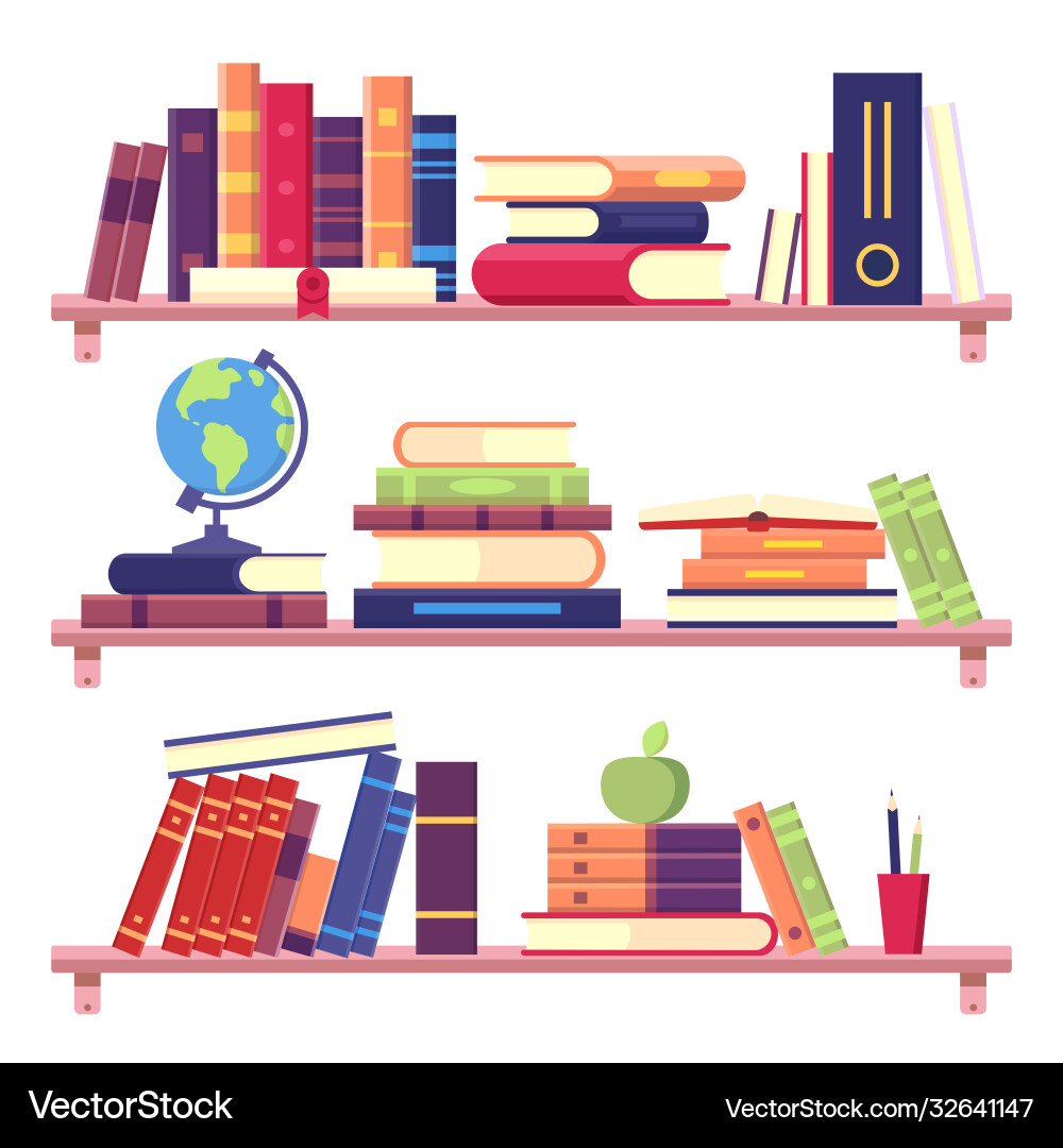 Bookshelf with Books and Objects vector image