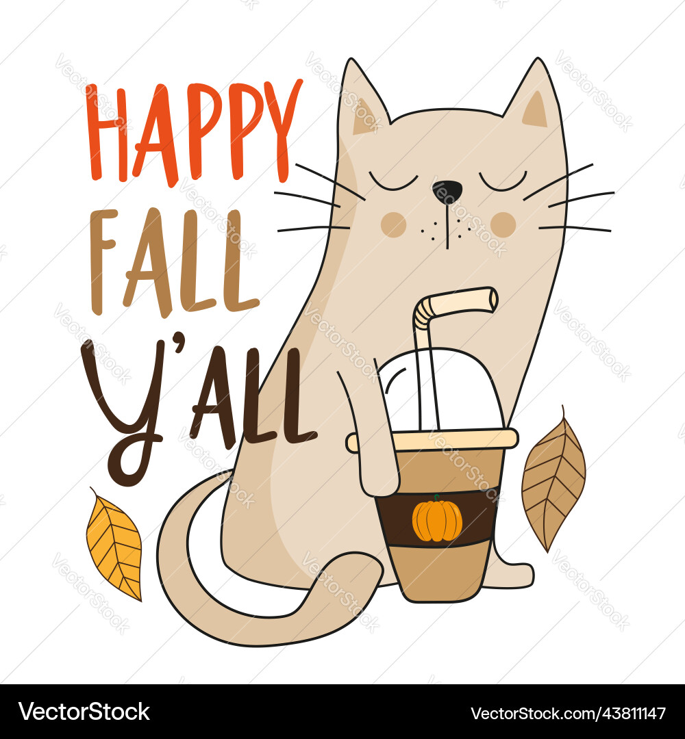 Fall Vibes: Cat & Latte Slogan vector image