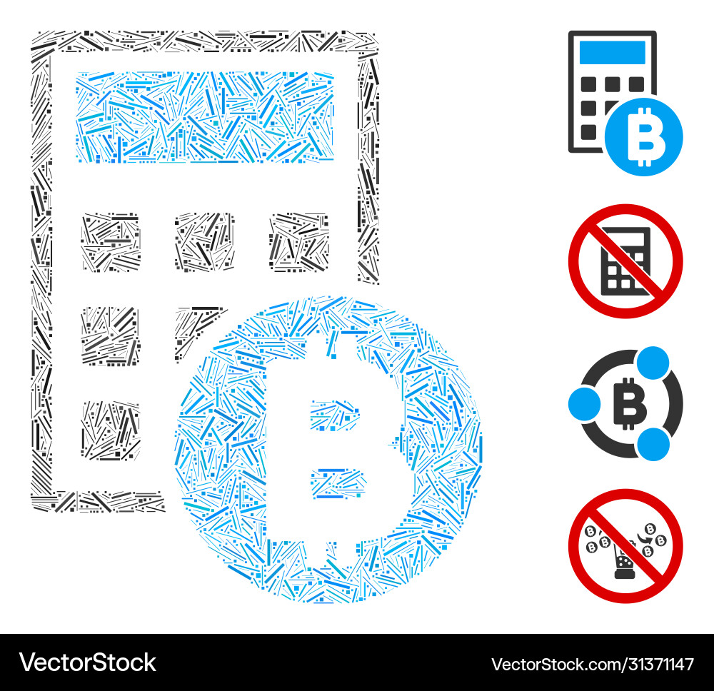 Linear bitcoin calculator icon mosaic Linear bitcoin calculator icon mosaic vector image