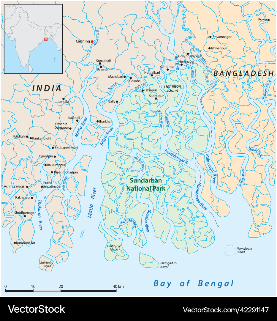 Map of india national park sundarban Map of india national park sundarban vector image