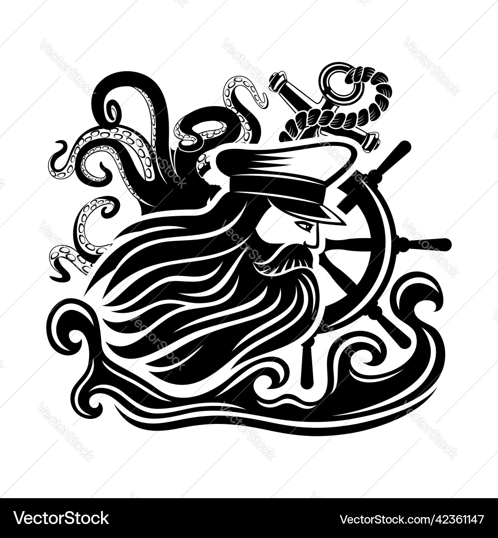 Nautical icon with ship captain vector image