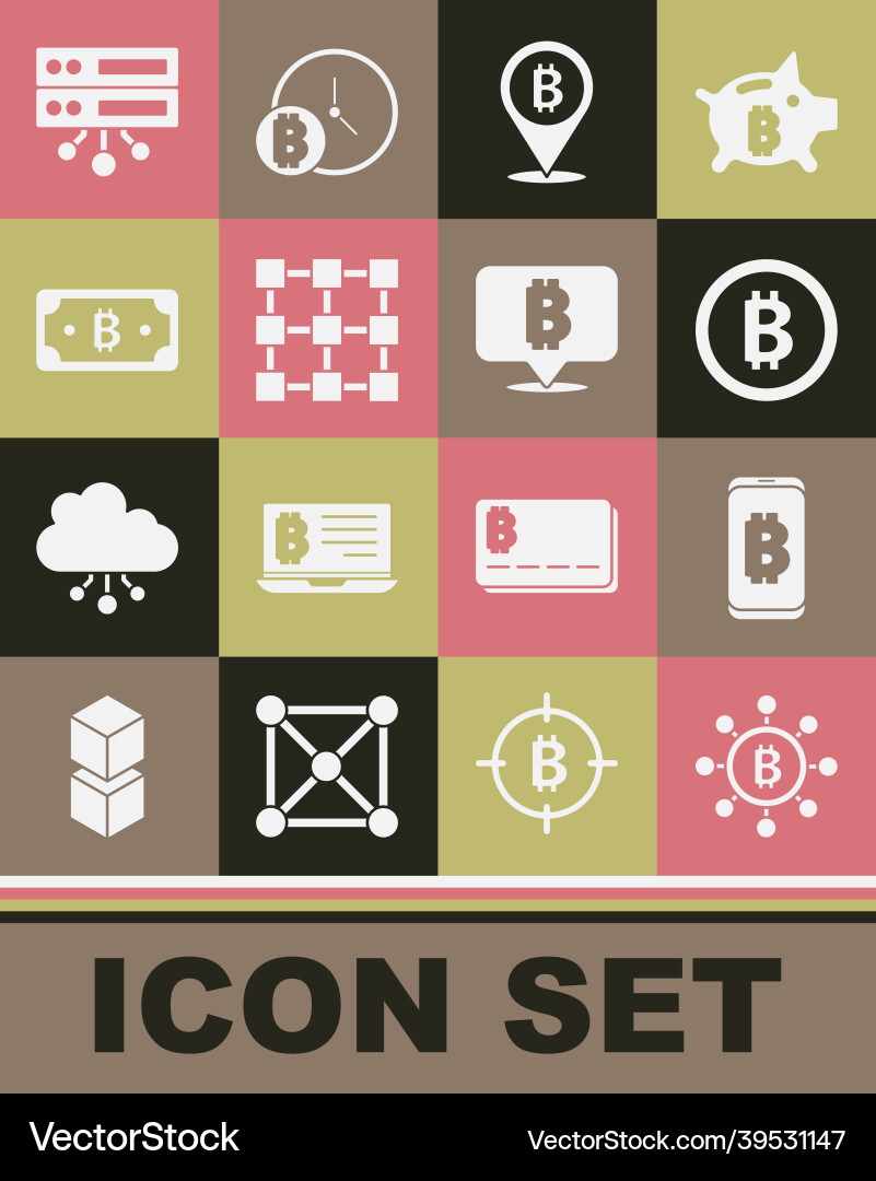 Set blockchain technology bitcoin mining Set blockchain technology bitcoin mining vector image