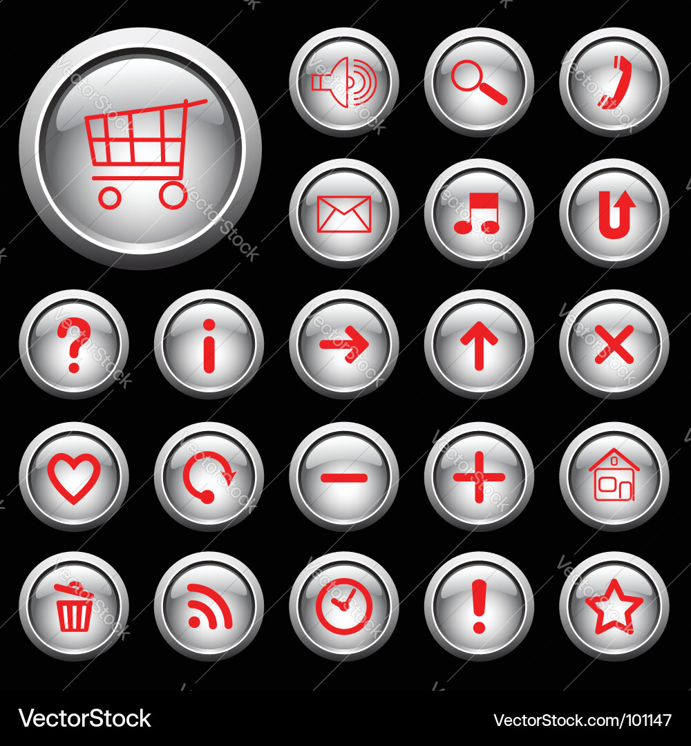 Shiny Button Set with Icons vector image