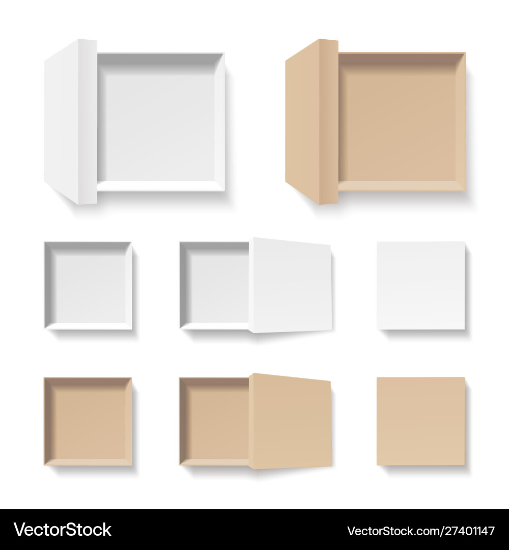 White and craft open boxes set empty cardboard White and craft open boxes set empty cardboard vector image