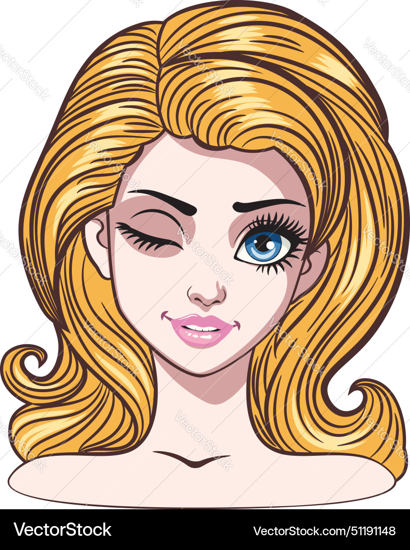 Cartoon blond girl winking vector image