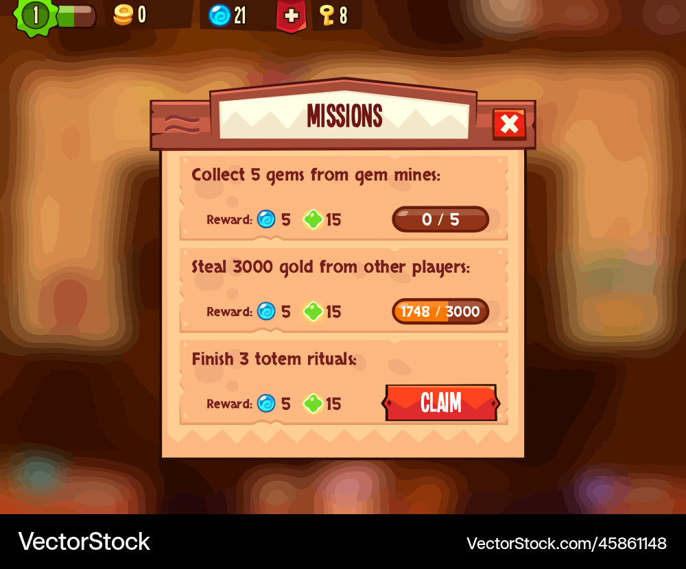 Complete set of level button game ui pop-up icon vector image