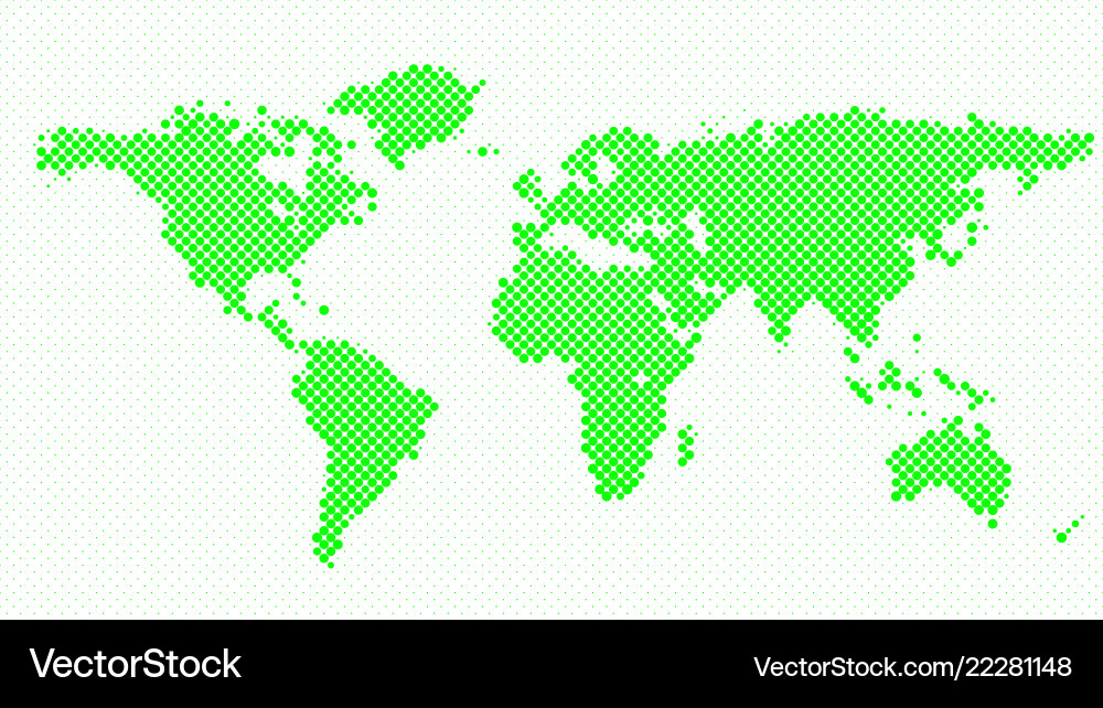 Halftone world map background with dots Vector Image
