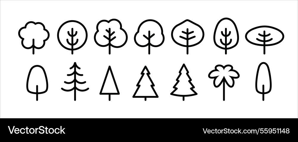 Minimalist tree icon set with different shapes vector image