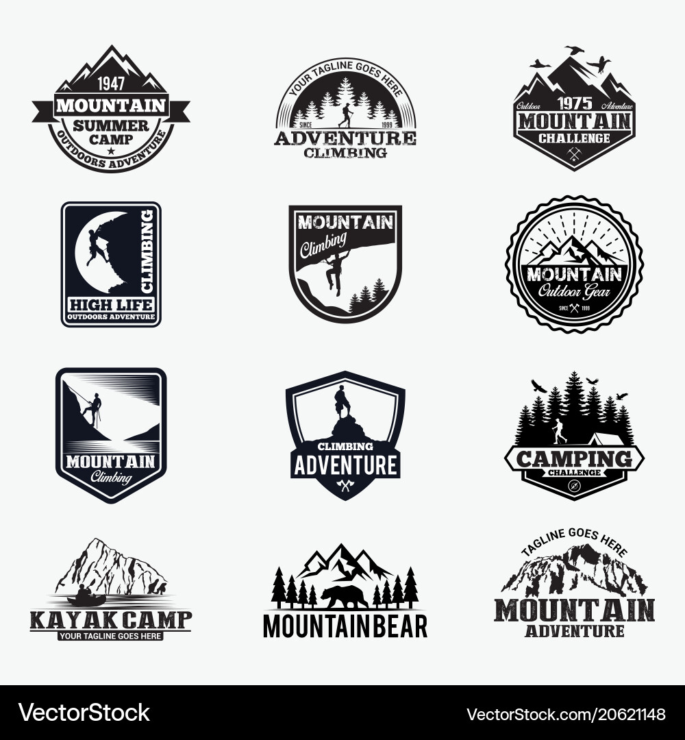 Mountain Adventure Badges Vector Image