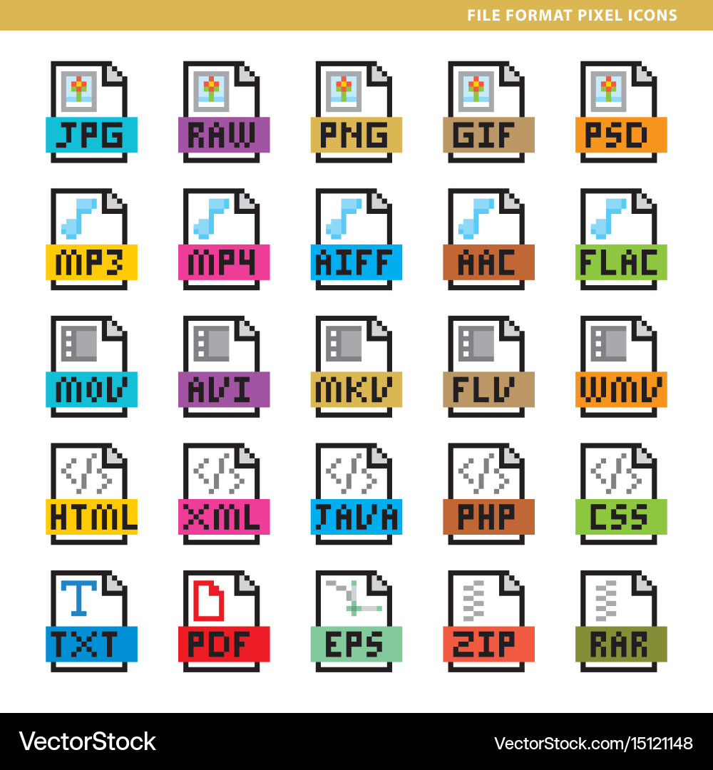Pixel File Format Icons vector image