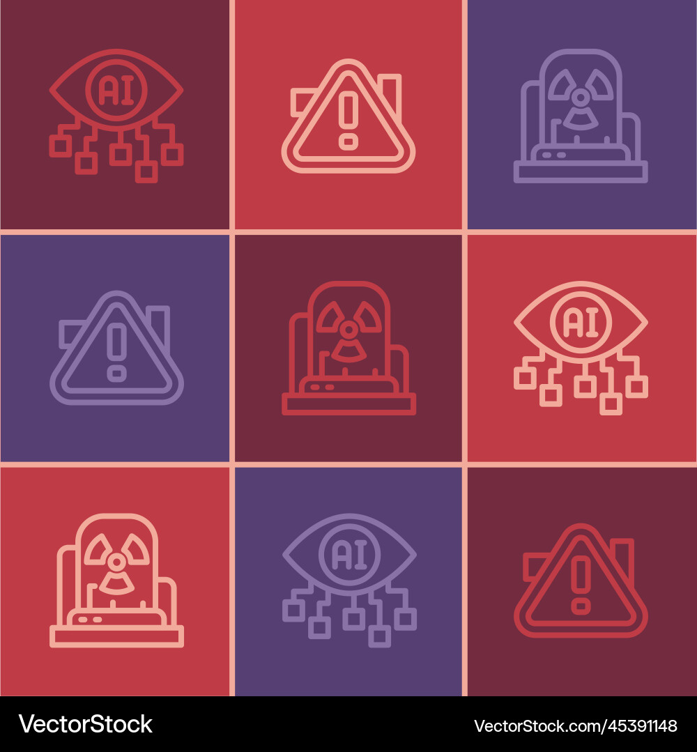 Set line computer vision radioactive warning lamp Vector Image