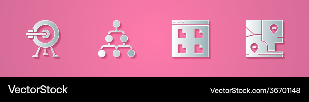 Set paper cut target with arrow hierarchy Set paper cut target with arrow hierarchy vector image
