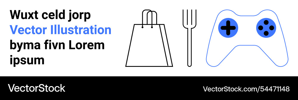 Shopping bag fork and game controller next Shopping bag fork and game controller next Vector Image